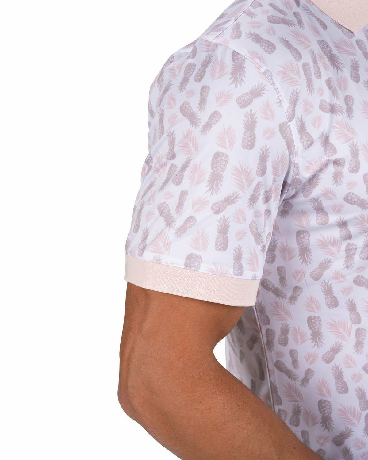 Black Clover Tropical Men's Light Pink Golf Polo with Pineapple Pattern
