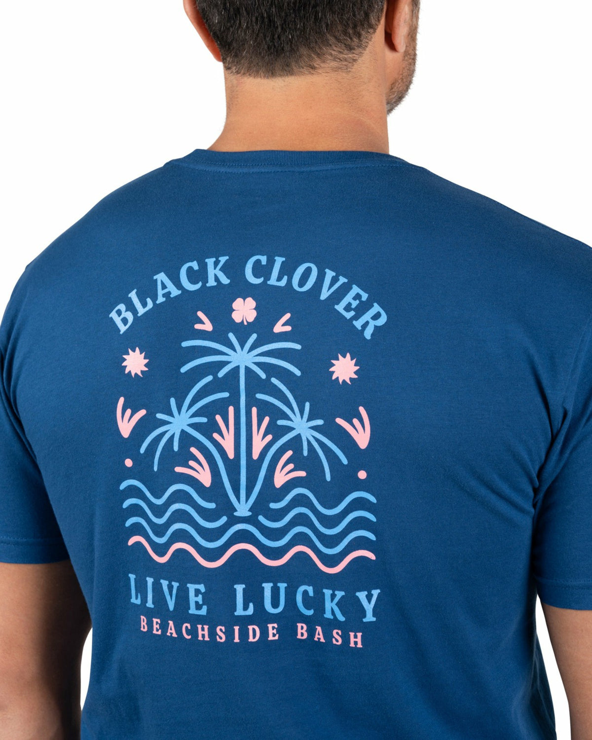 Black Clover Tropical Men's Blue Graphic Tee with Beach Logo