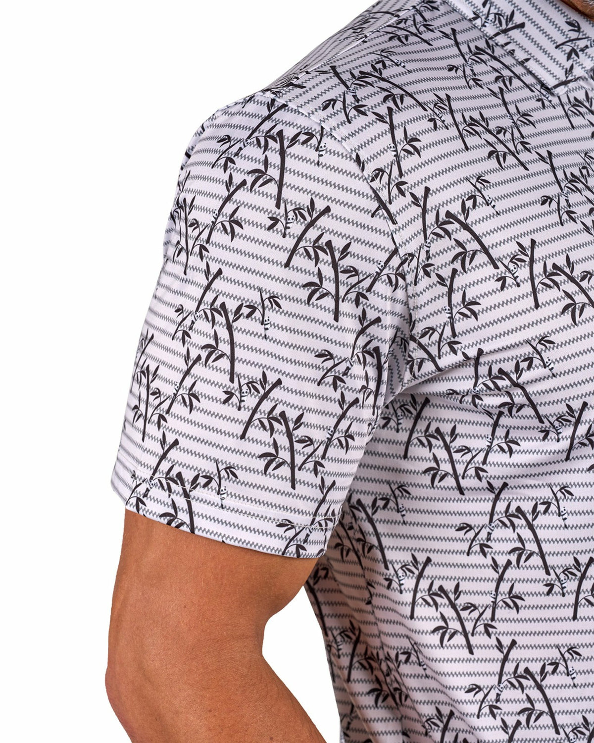 Black Clover Trendy Bamboo Patterned Men's Golf Polo with Subtle Stripes