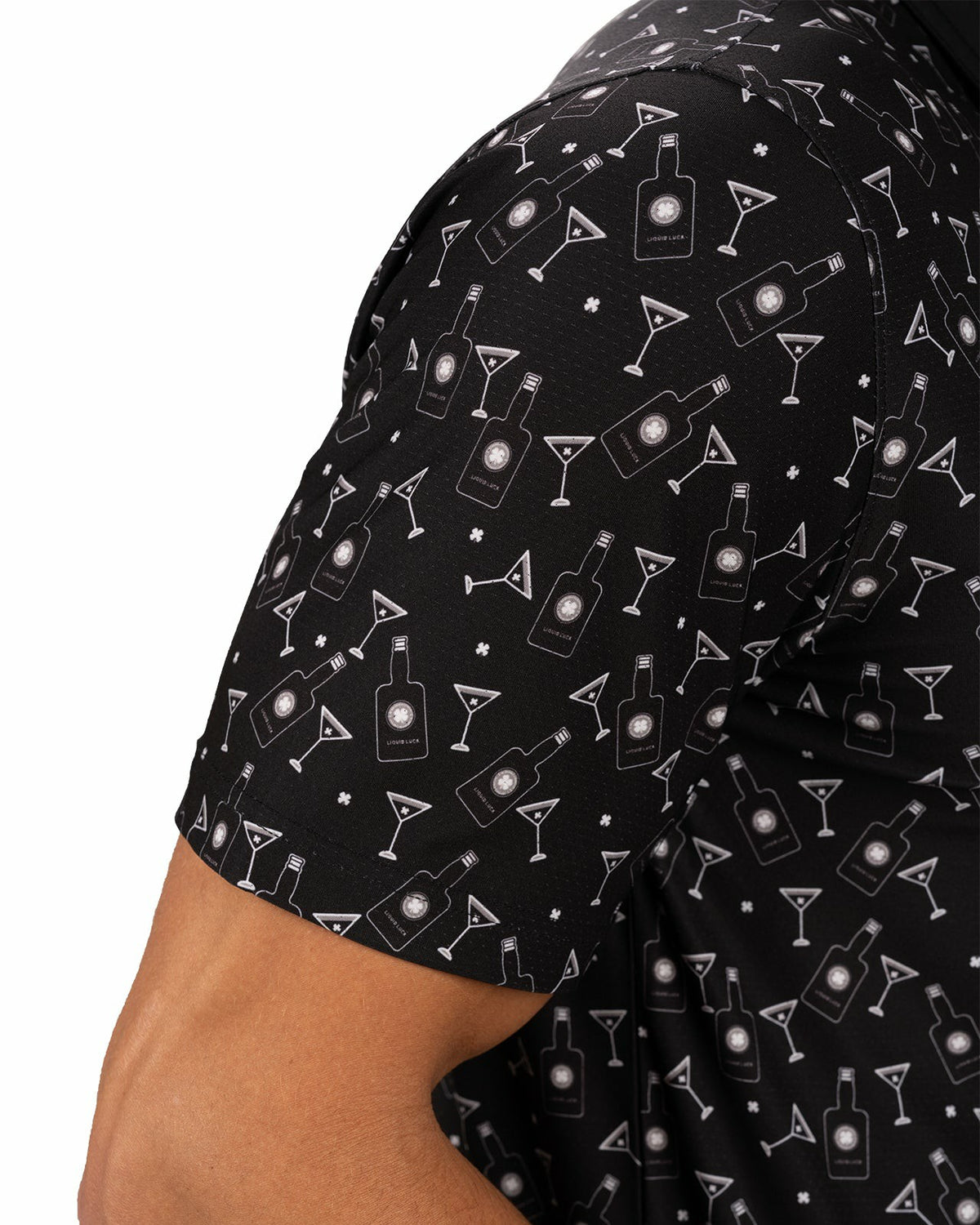 Black Clover Fun, Black White-Patterned Spirit-Themed Men's Golf Polo