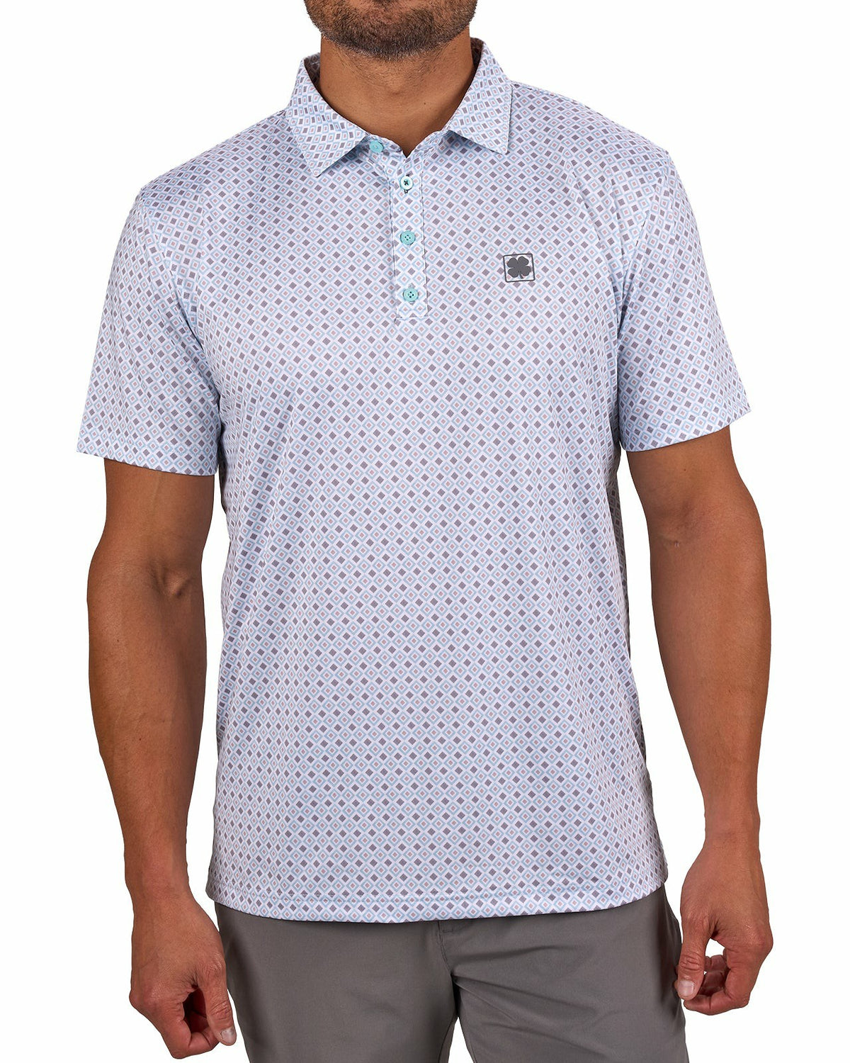 Black Clover Men's Green and White Personality Golf Polo with Diamond Design