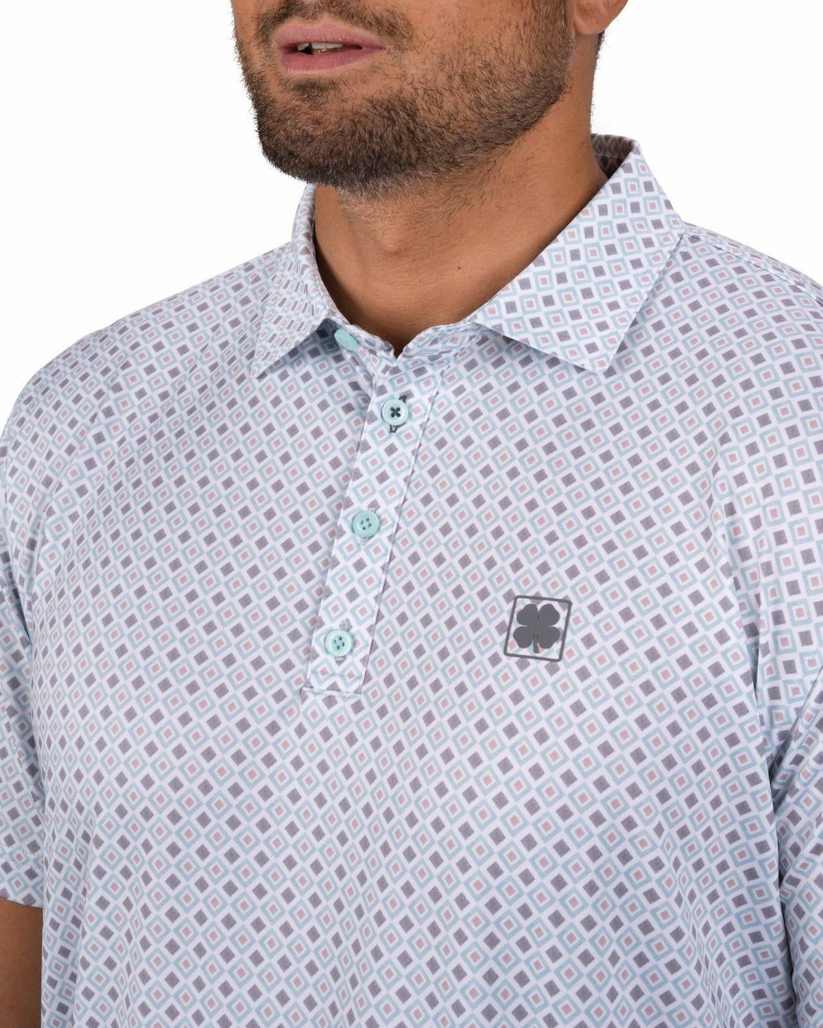 Black Clover Men's Green and White Personality Golf Polo with Diamond Design