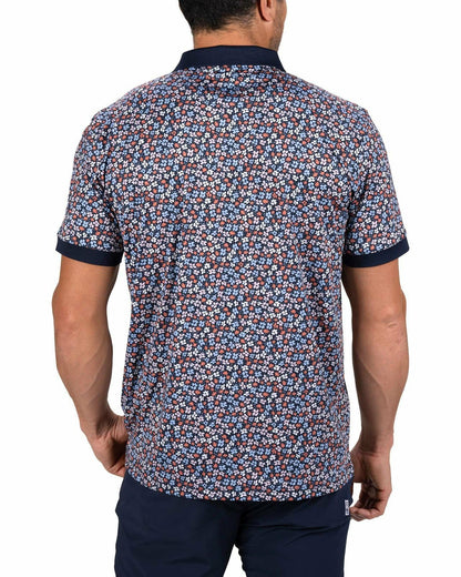 Black Clover Men's Navy Perfomance Golf Polo with Wild Flower Pattern