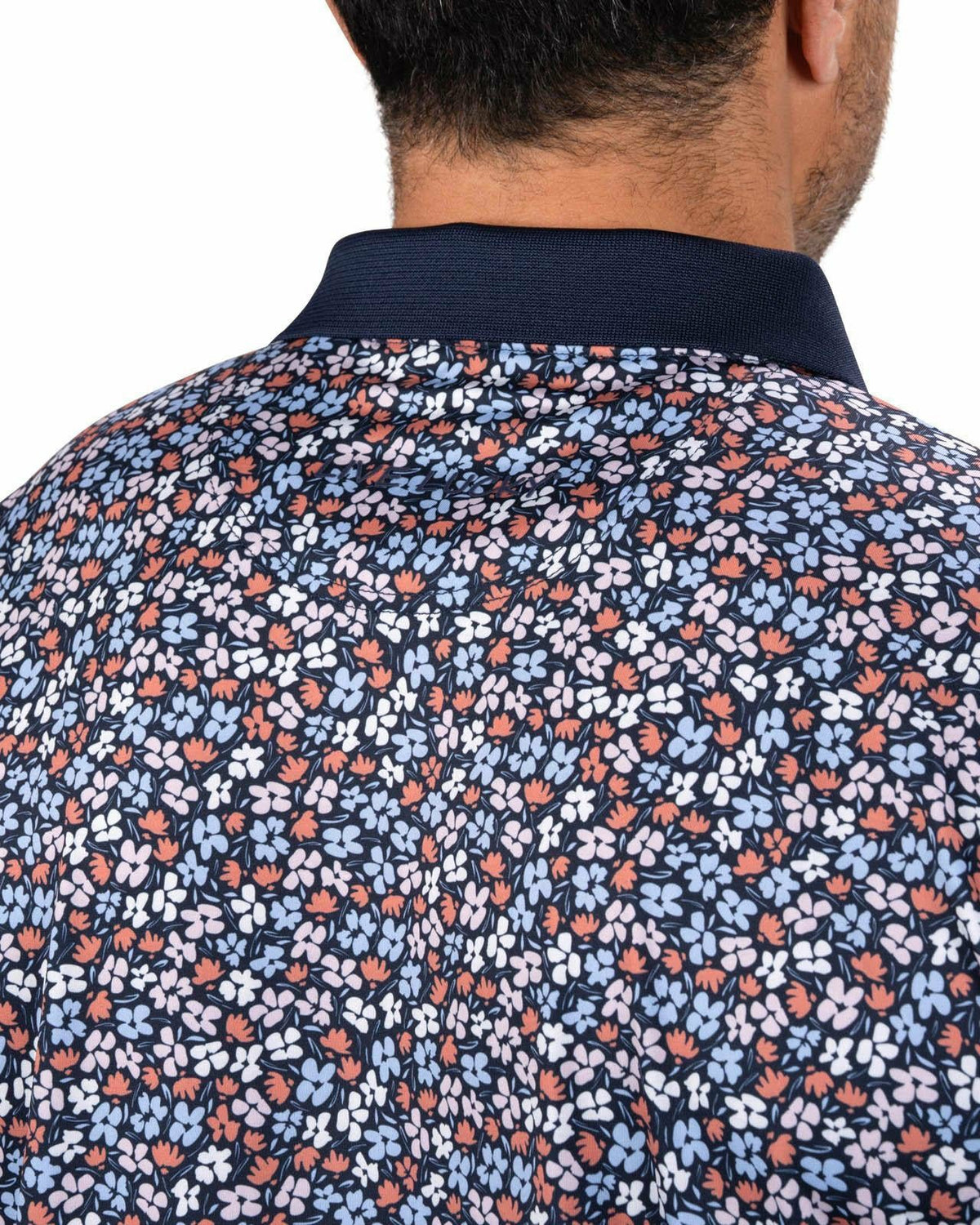 Black Clover Men's Navy Perfomance Golf Polo with Wild Flower Pattern