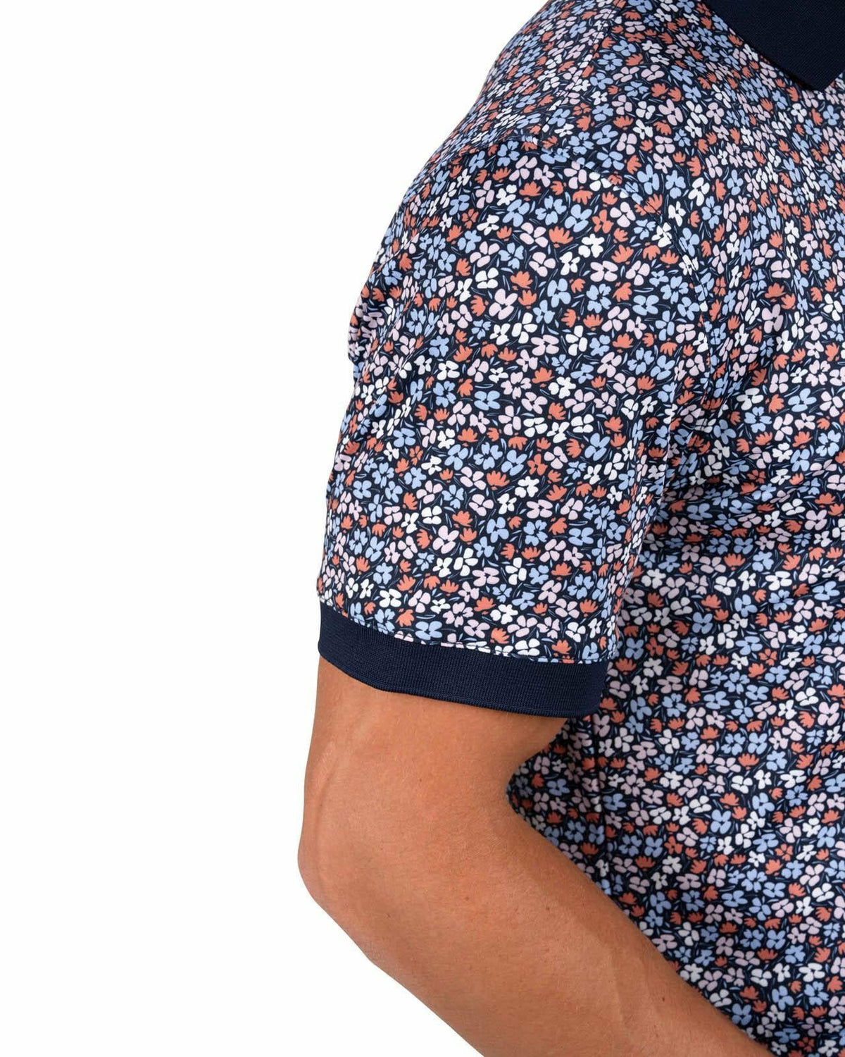 Black Clover Men's Navy Perfomance Golf Polo with Wild Flower Pattern