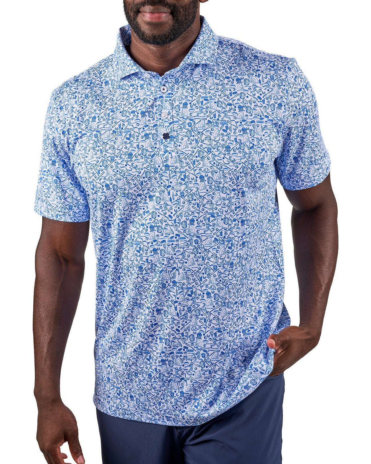 Black Clover Men's Blue Baseball Themed Polo for Golf or Everyday Style