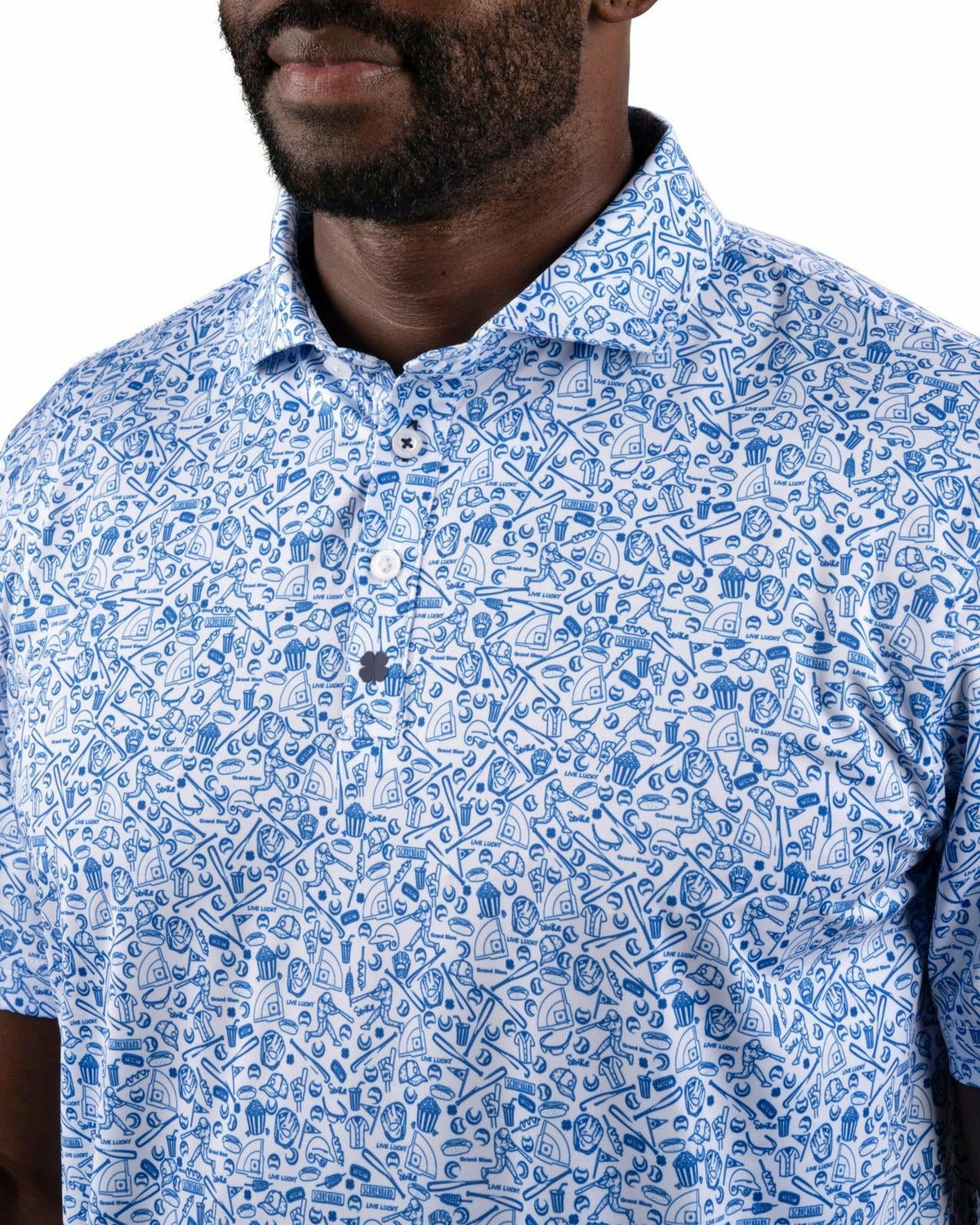Black Clover Men's Blue Baseball Themed Polo for Golf or Everyday Style