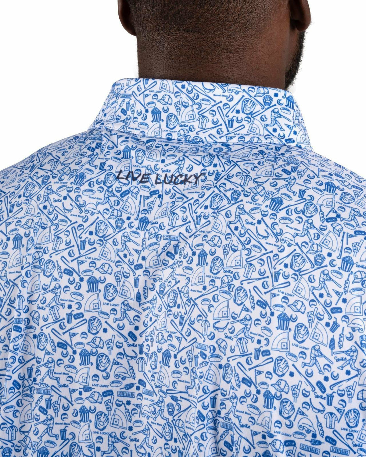 Black Clover Men's Blue Baseball Themed Polo for Golf or Everyday Style