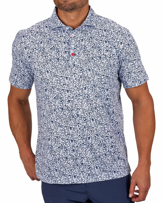 Black Clover White and Blue Men's Baseball Themed Polo for Golf or Everyday Style