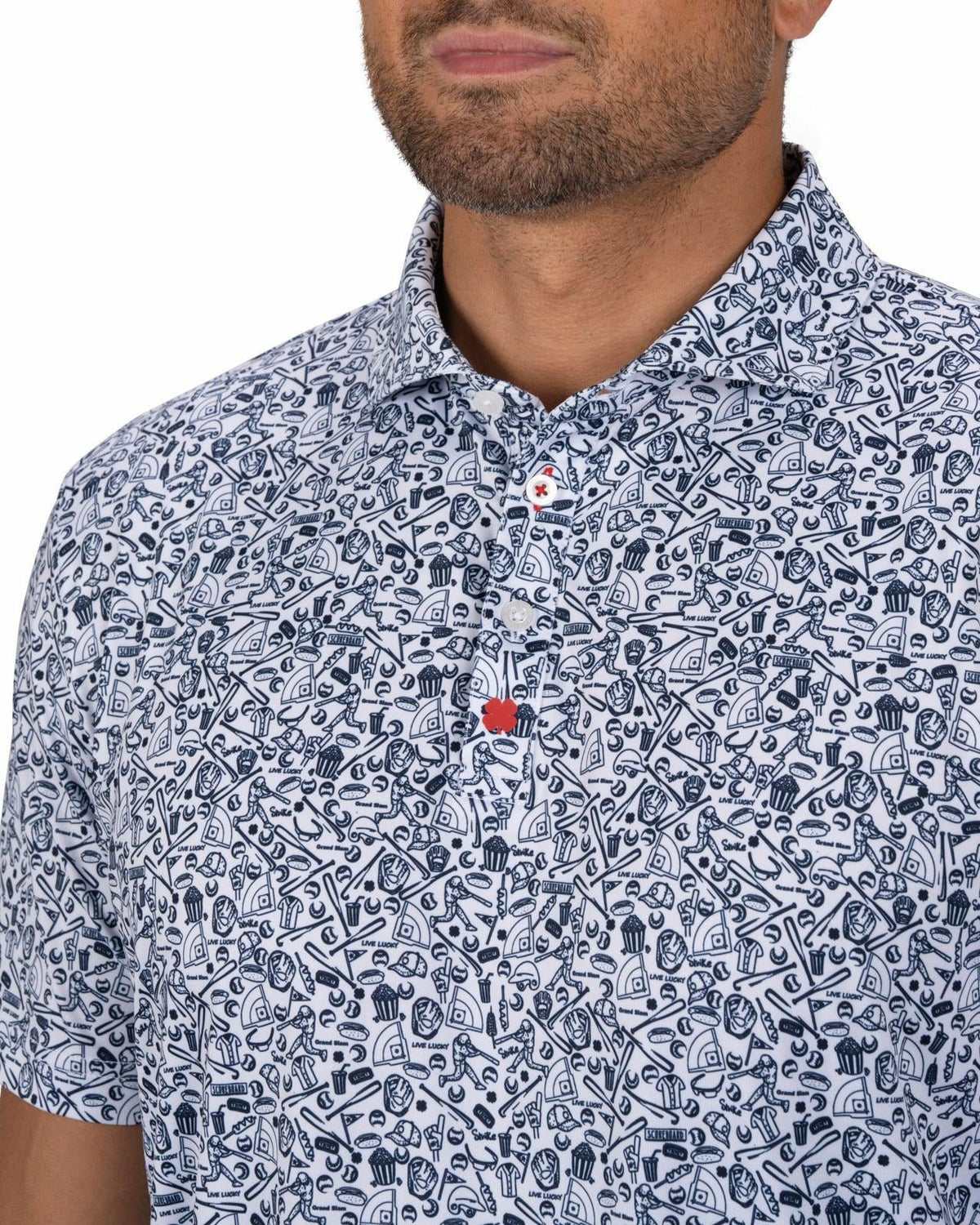 Black Clover White and Blue Men's Baseball Themed Polo for Golf or Everyday Style