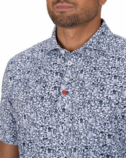 Black Clover White and Blue Men's Baseball Themed Polo for Golf or Everyday Style