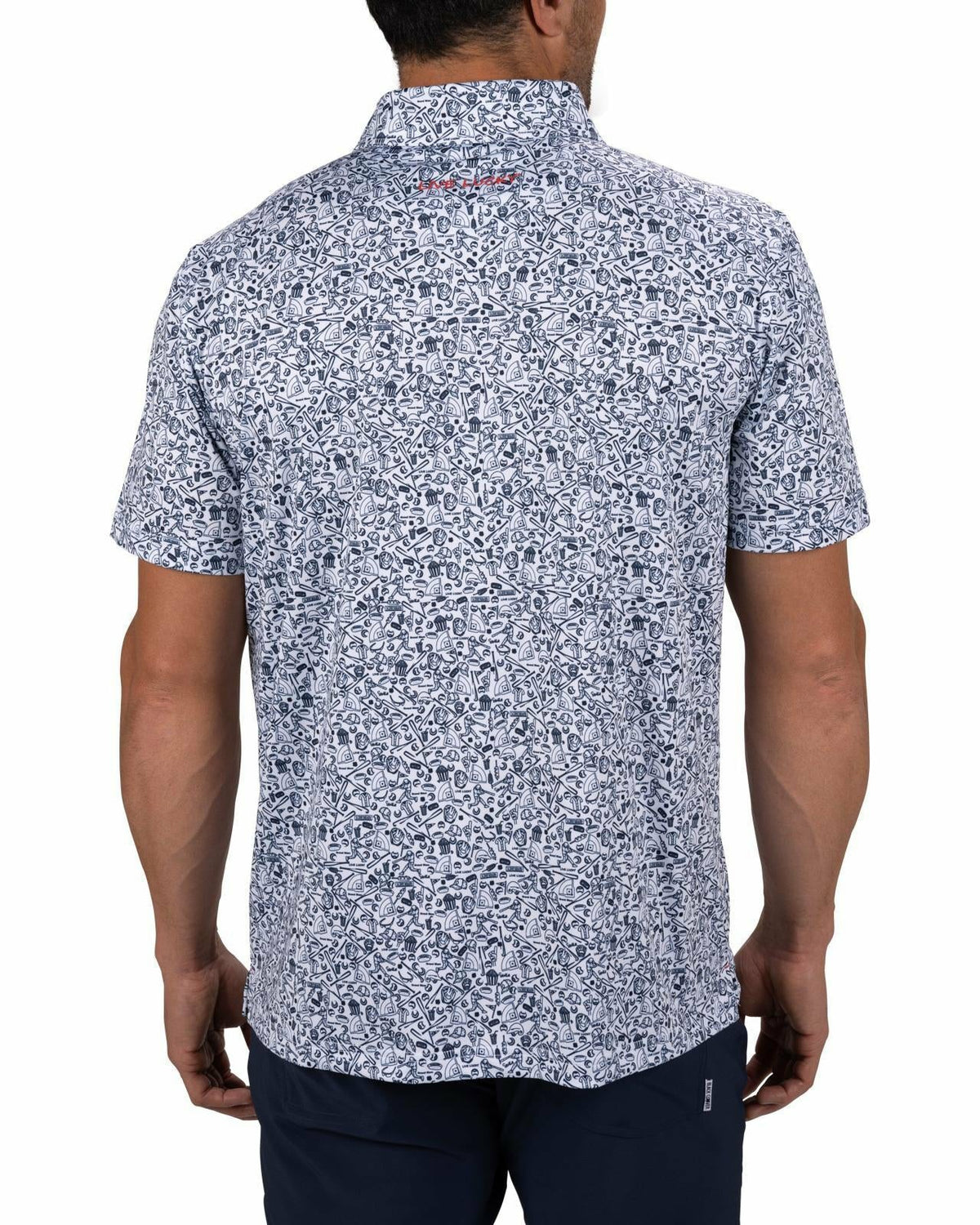 Black Clover White and Blue Men's Baseball Themed Polo for Golf or Everyday Style