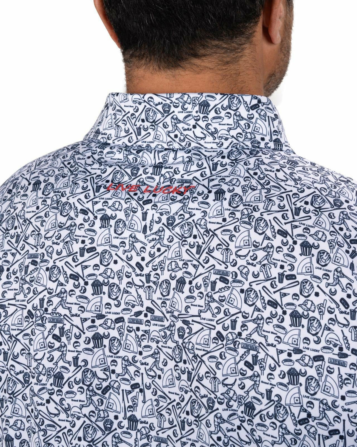Black Clover White and Blue Men's Baseball Themed Polo for Golf or Everyday Style