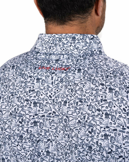 Black Clover White and Blue Men's Baseball Themed Polo for Golf or Everyday Style
