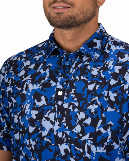 Black Clover Modern Black and Blue Camo Patterned Golf or Business Polo