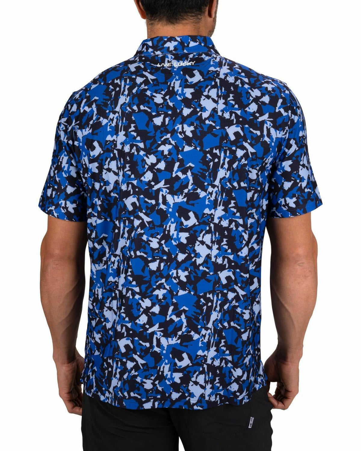 Black Clover Modern Black and Blue Camo Patterned Golf or Business Polo