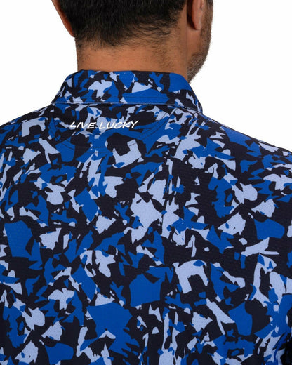 Black Clover Modern Black and Blue Camo Patterned Golf or Business Polo
