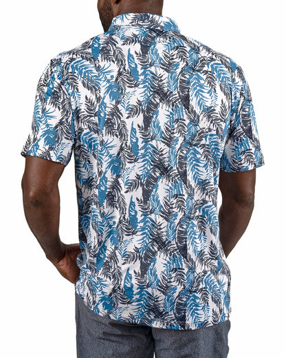 Black Clover Blue and White Tropical Print Polo for Golf or Business