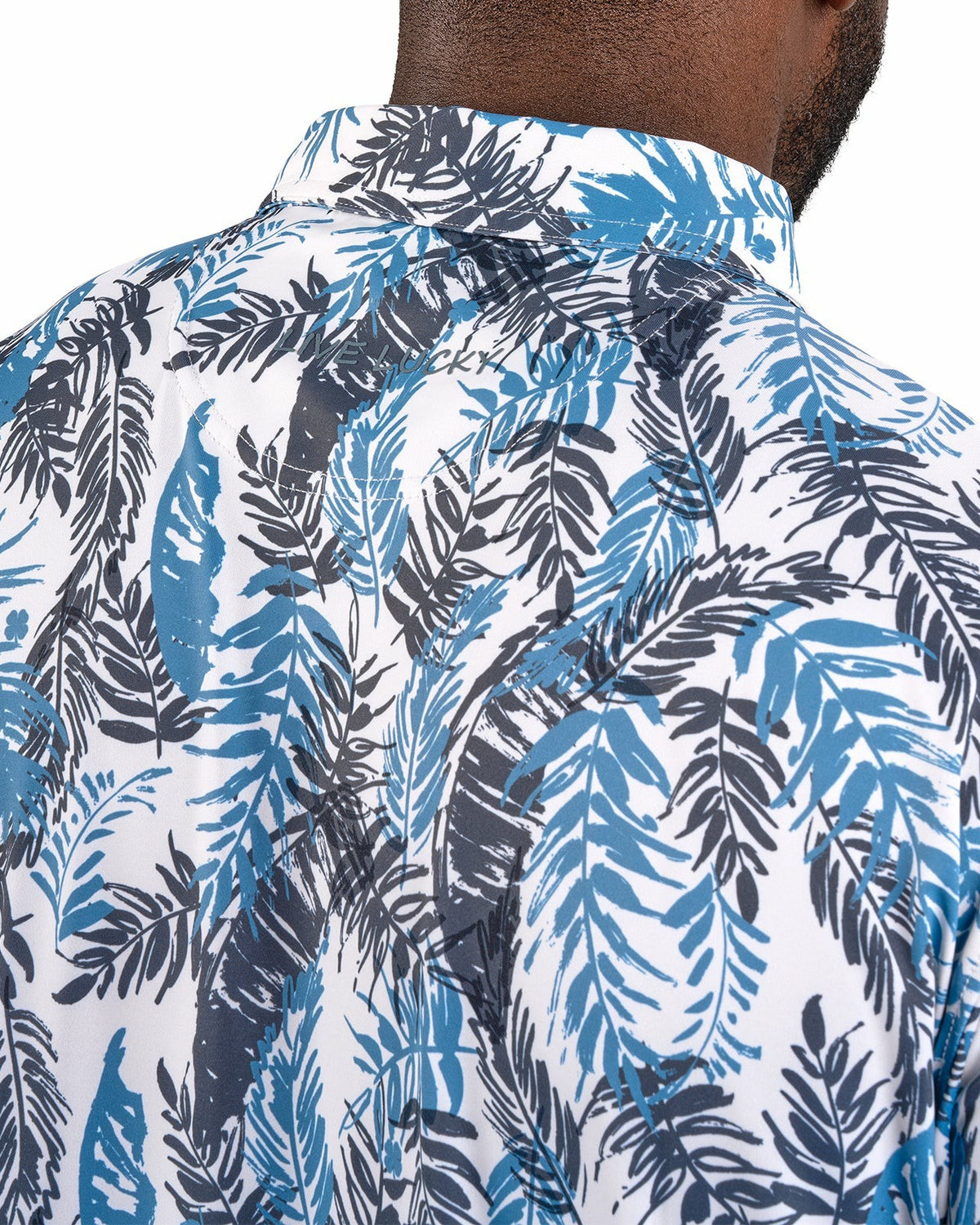 Black Clover Blue and White Tropical Print Polo for Golf or Business