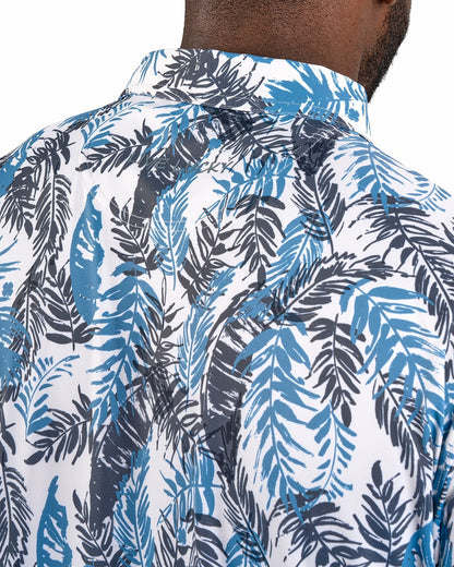 Black Clover Blue and White Tropical Print Polo for Golf or Business