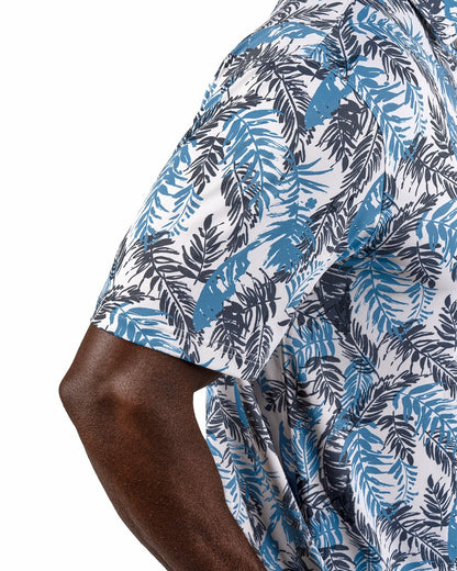 Black Clover Blue and White Tropical Print Polo for Golf or Business