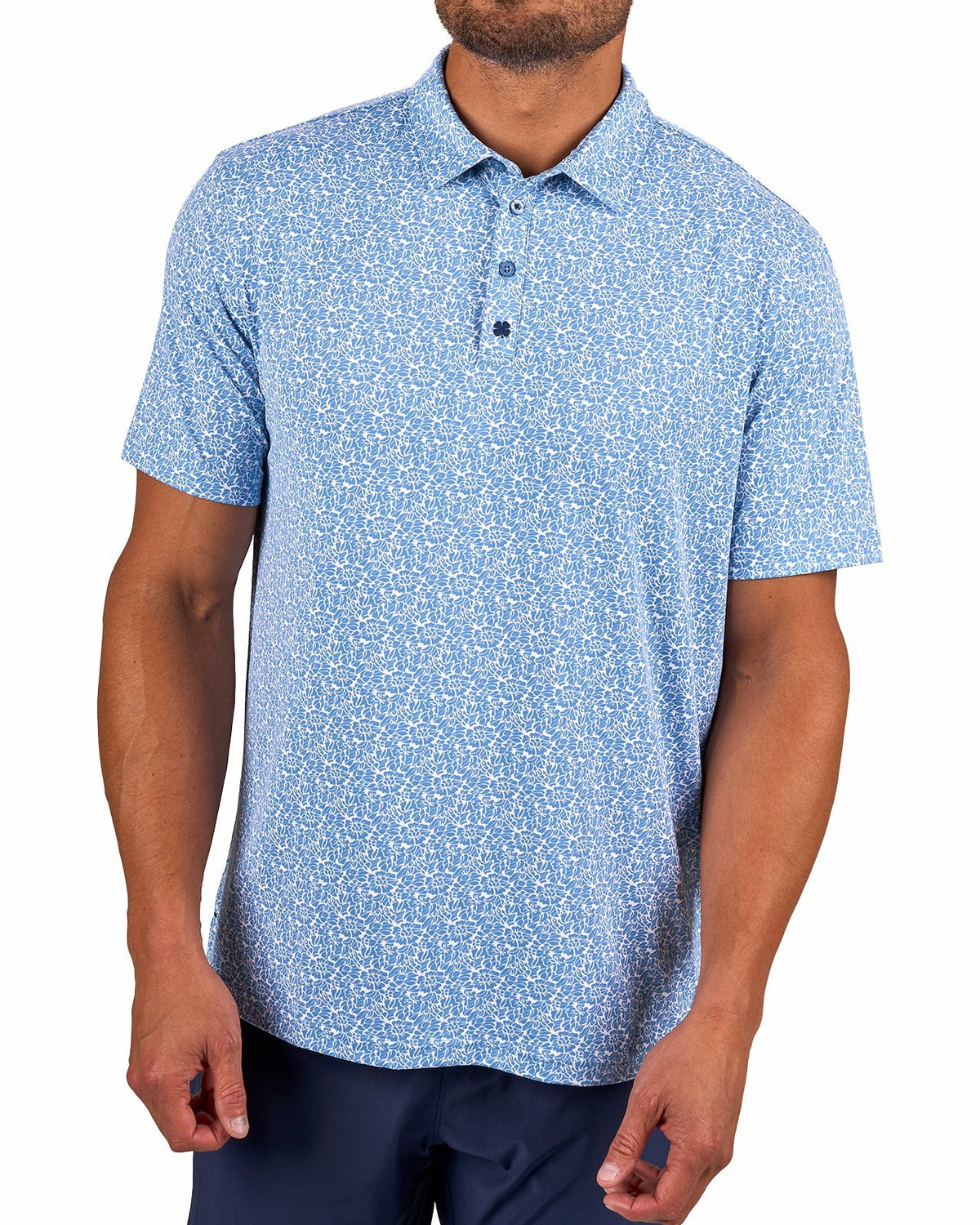 Black Clover Men's Stylish Floral Teal Blue Polo for Golf or Business