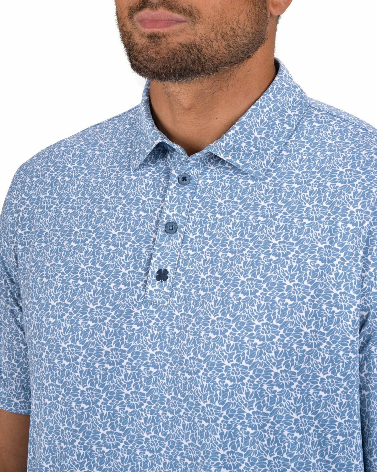 Black Clover Men's Stylish Floral Teal Blue Polo for Golf or Business