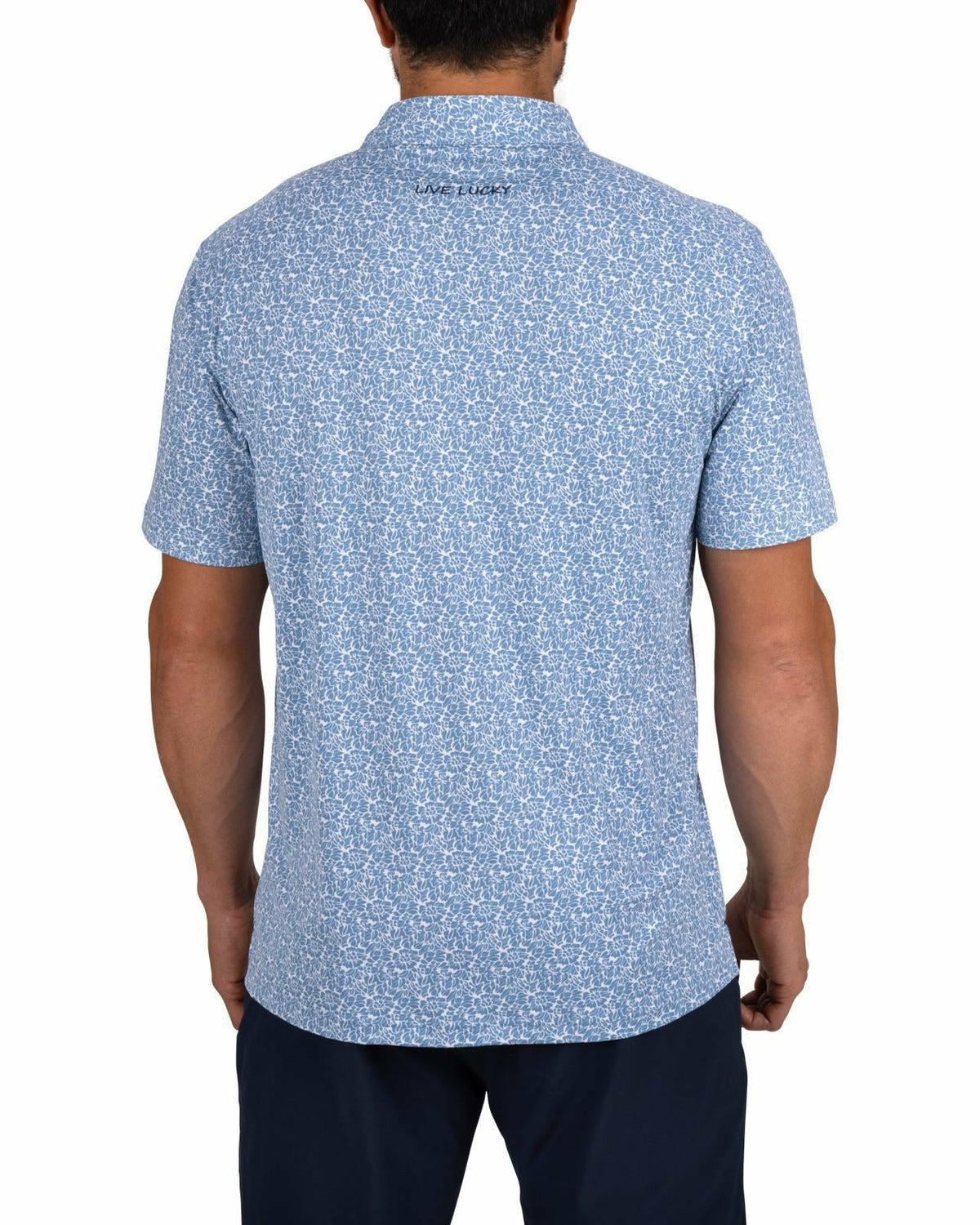 Black Clover Men's Stylish Floral Teal Blue Polo for Golf or Business