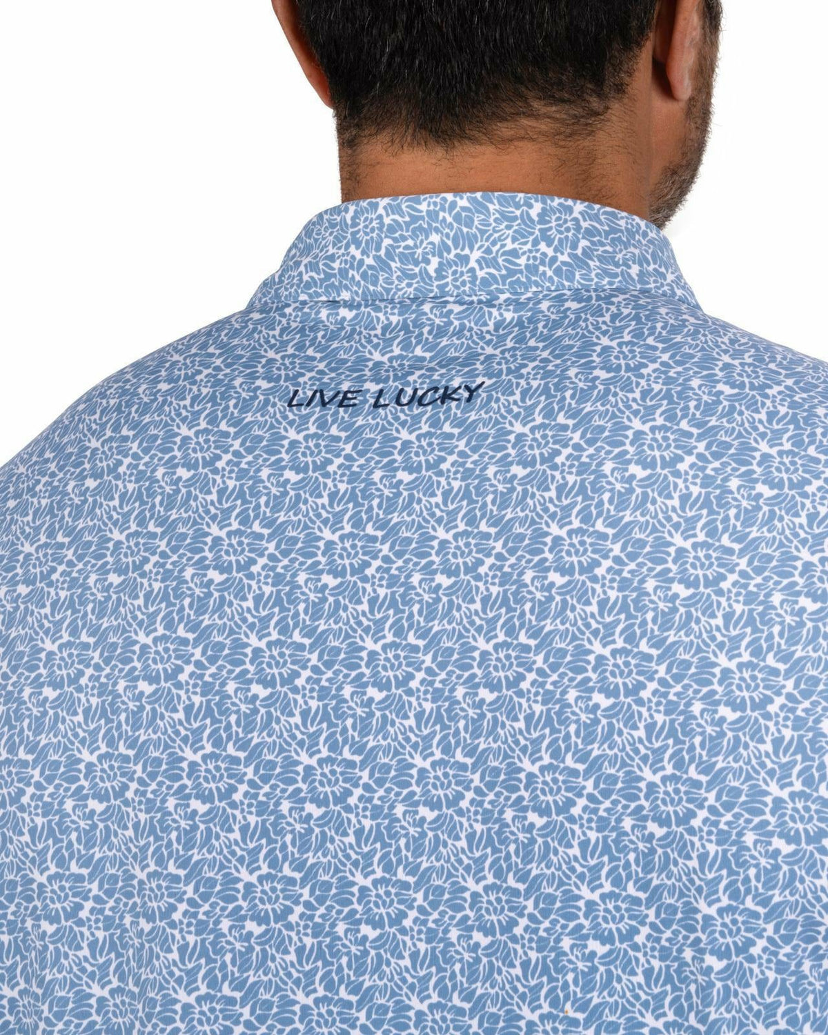 Black Clover Men's Stylish Floral Teal Blue Polo for Golf or Business