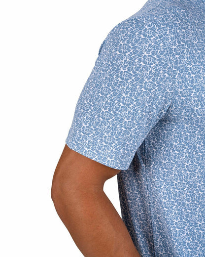 Black Clover Men's Stylish Floral Teal Blue Polo for Golf or Business