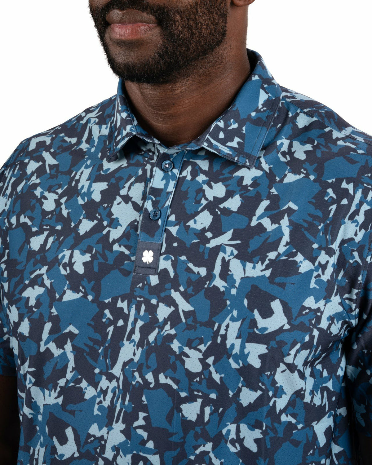 Black Clover Modern Black and Blue Camo Patterned Golf or Business Polo