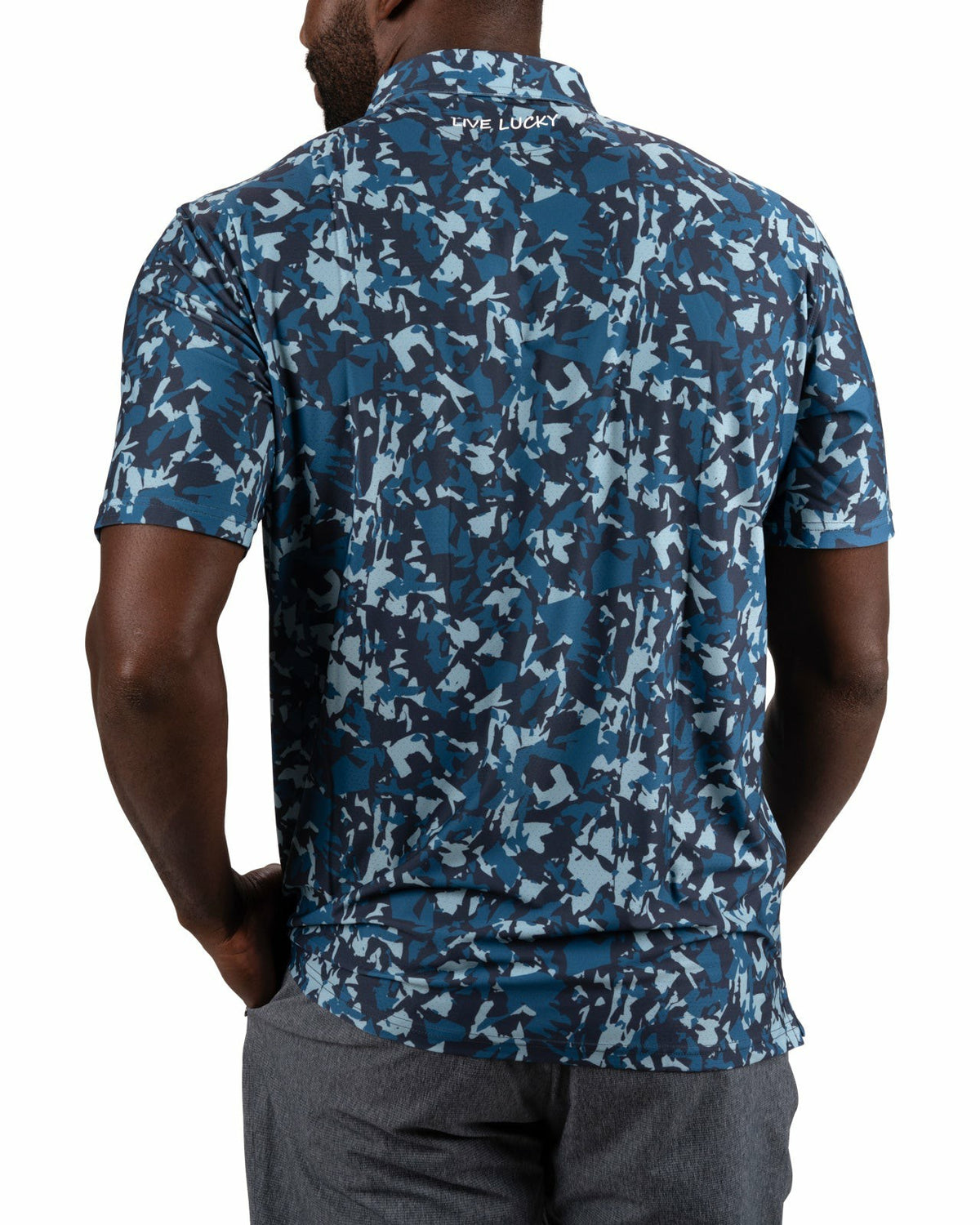 Black Clover Modern Black and Blue Camo Patterned Golf or Business Polo