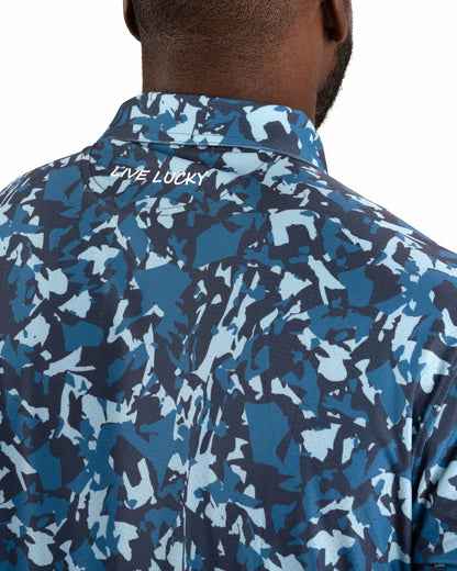 Black Clover Modern Black and Blue Camo Patterned Golf or Business Polo