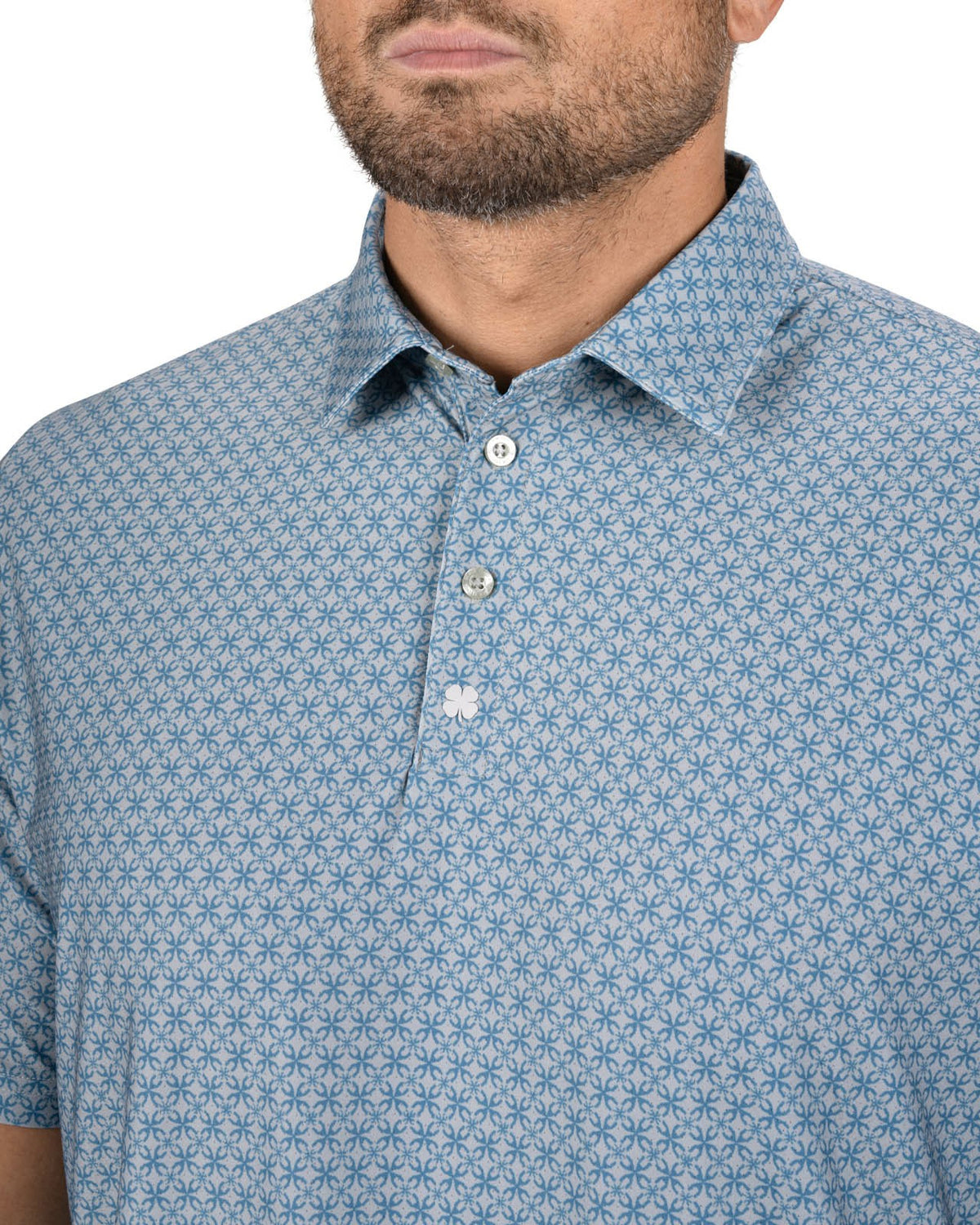 Black Clover Men's Teal Blue Golf Polo with Floral Pattern