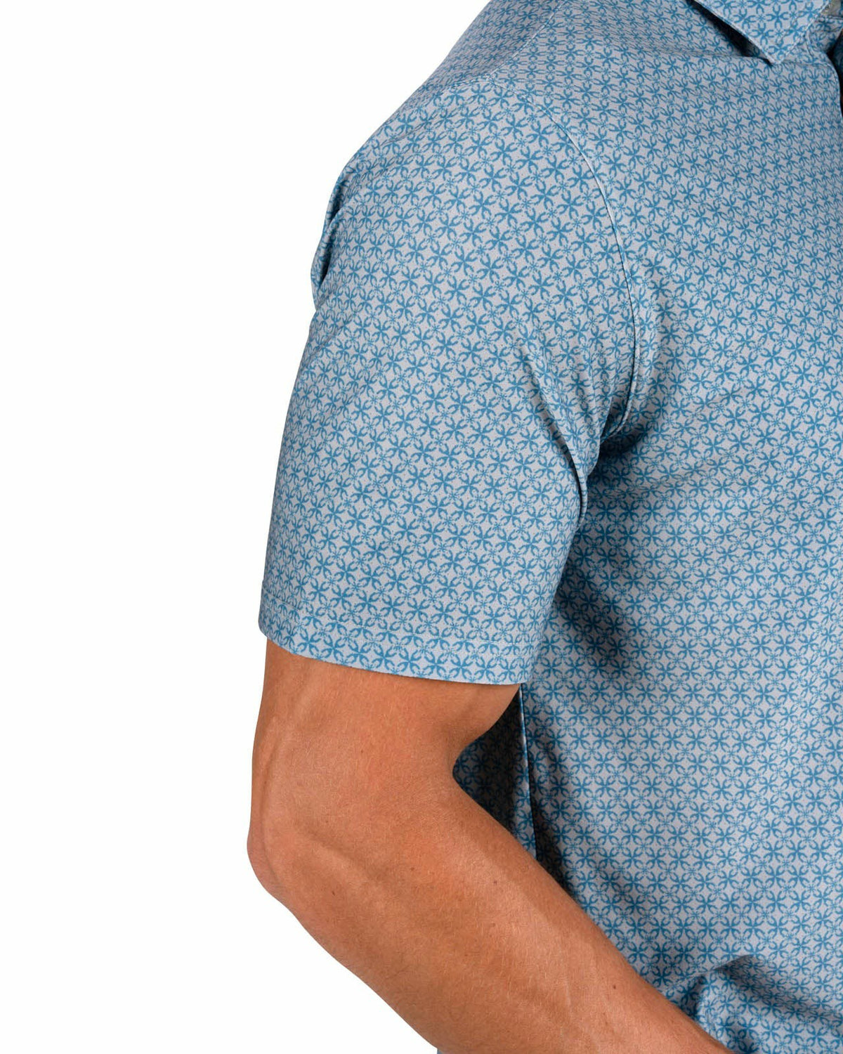 Black Clover Men's Teal Blue Golf Polo with Floral Pattern