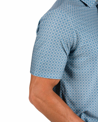 Black Clover Men's Teal Blue Golf Polo with Floral Pattern