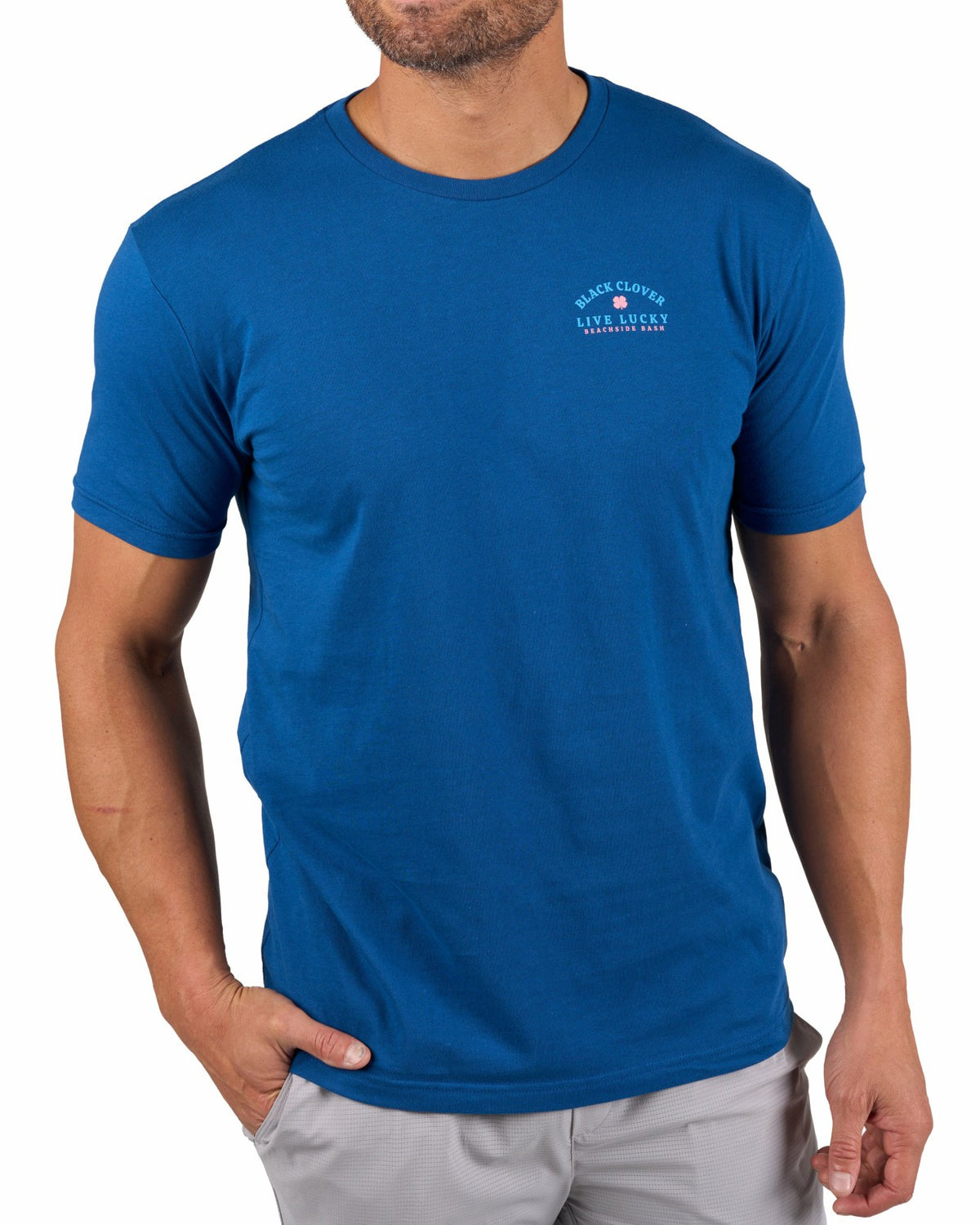 Black Clover Tropical Men's Blue Graphic Tee with Beach Logo
