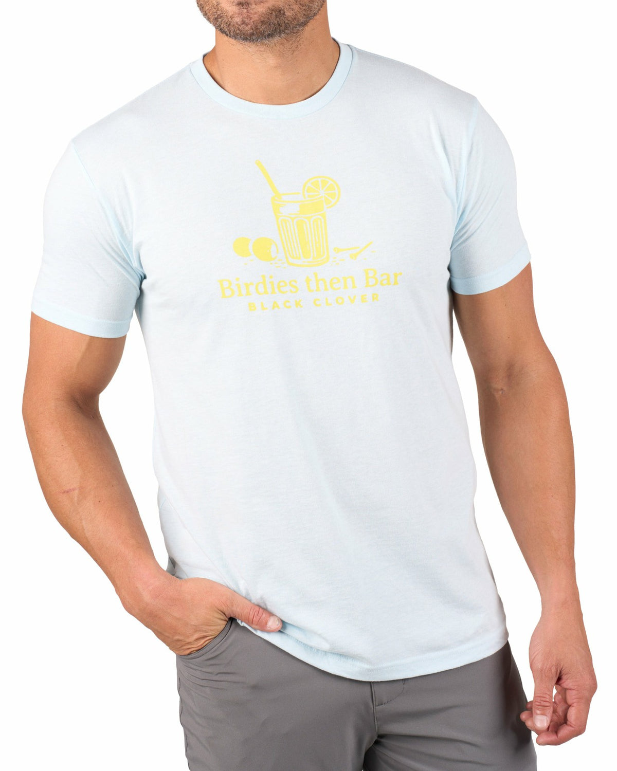 Black Clover Playful Men's Blue and Yellow Graphic Tee for Golf
