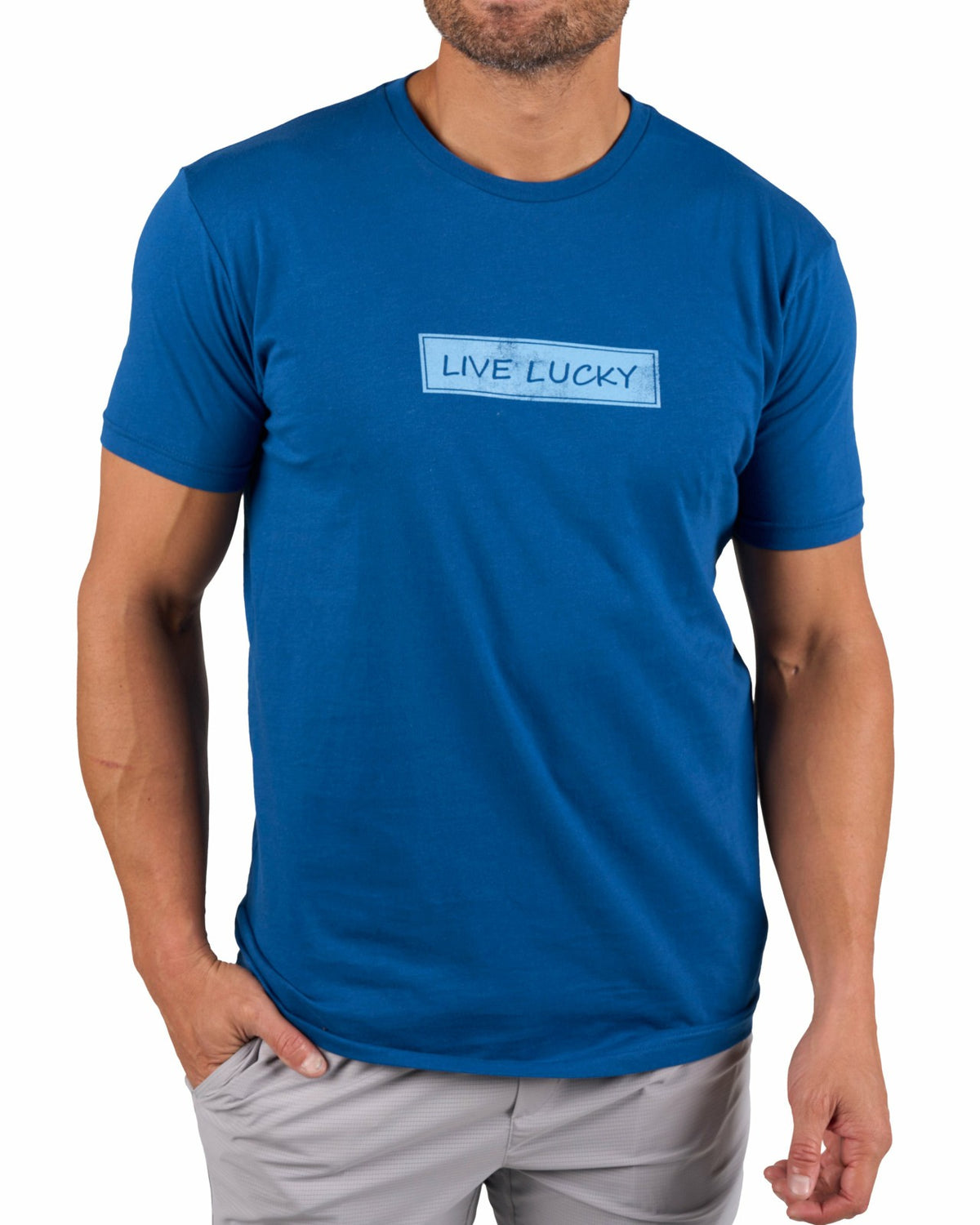 Black Clover Super Soft Men's Blue Graphic Tee with Live Lucky Logo