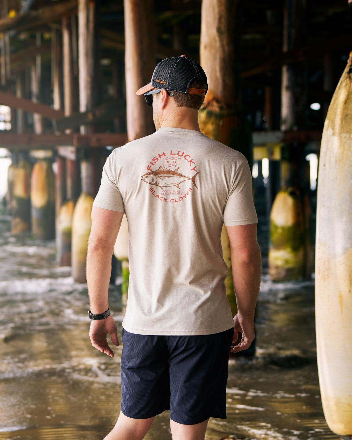 Black Clover Retro Men's Beige Graphic Tee for Fishing & Outdoors