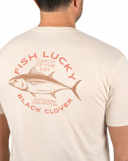 Black Clover Retro Men's Beige Graphic Tee for Fishing & Outdoors
