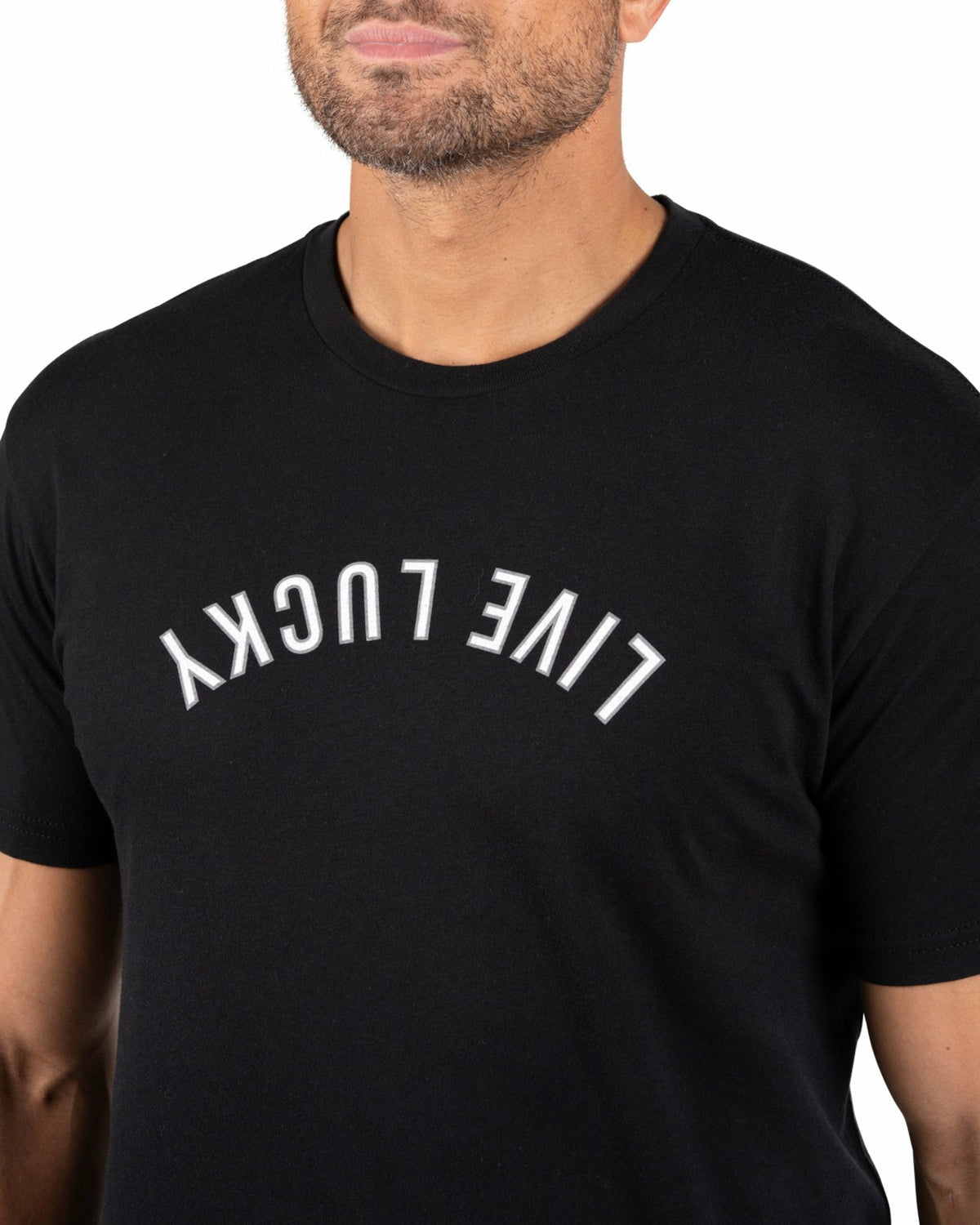 Black Clover Retro Men's Black Graphic Tee with Upside Down Live Lucky Logo