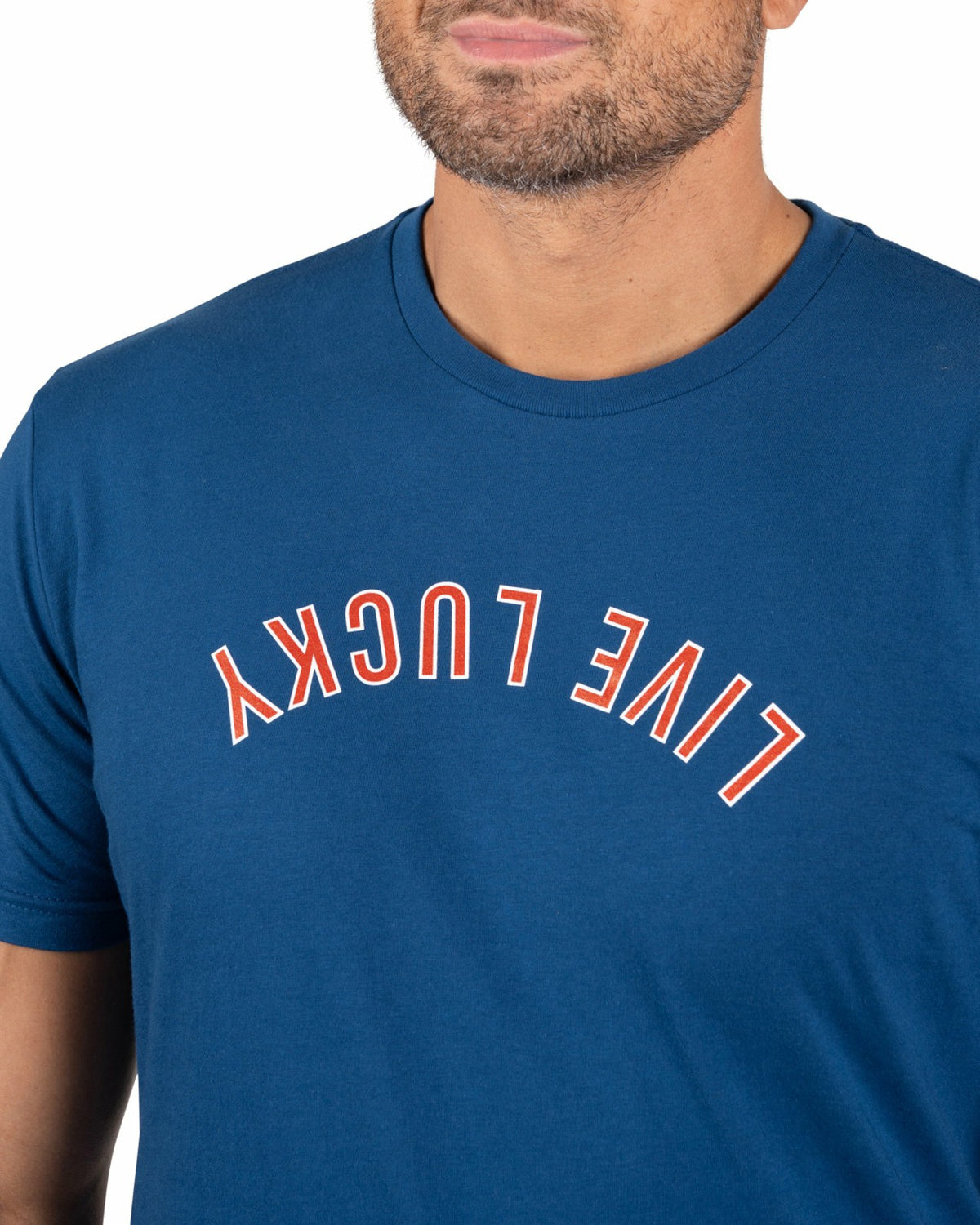 Black Clover Retro Men's Blue Graphic Tee with Upside Down Live Lucky Logo