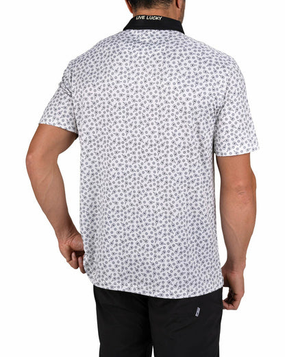 Black Clover Men's Black and White Pickleball Themed Polo for Golf and Lifestyle
