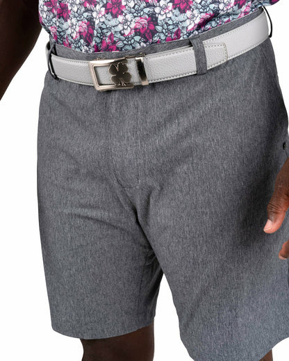 Black Clover Men's 8" Textured Stretch Twill Dark Grey Dress Shorts for Golf or Business