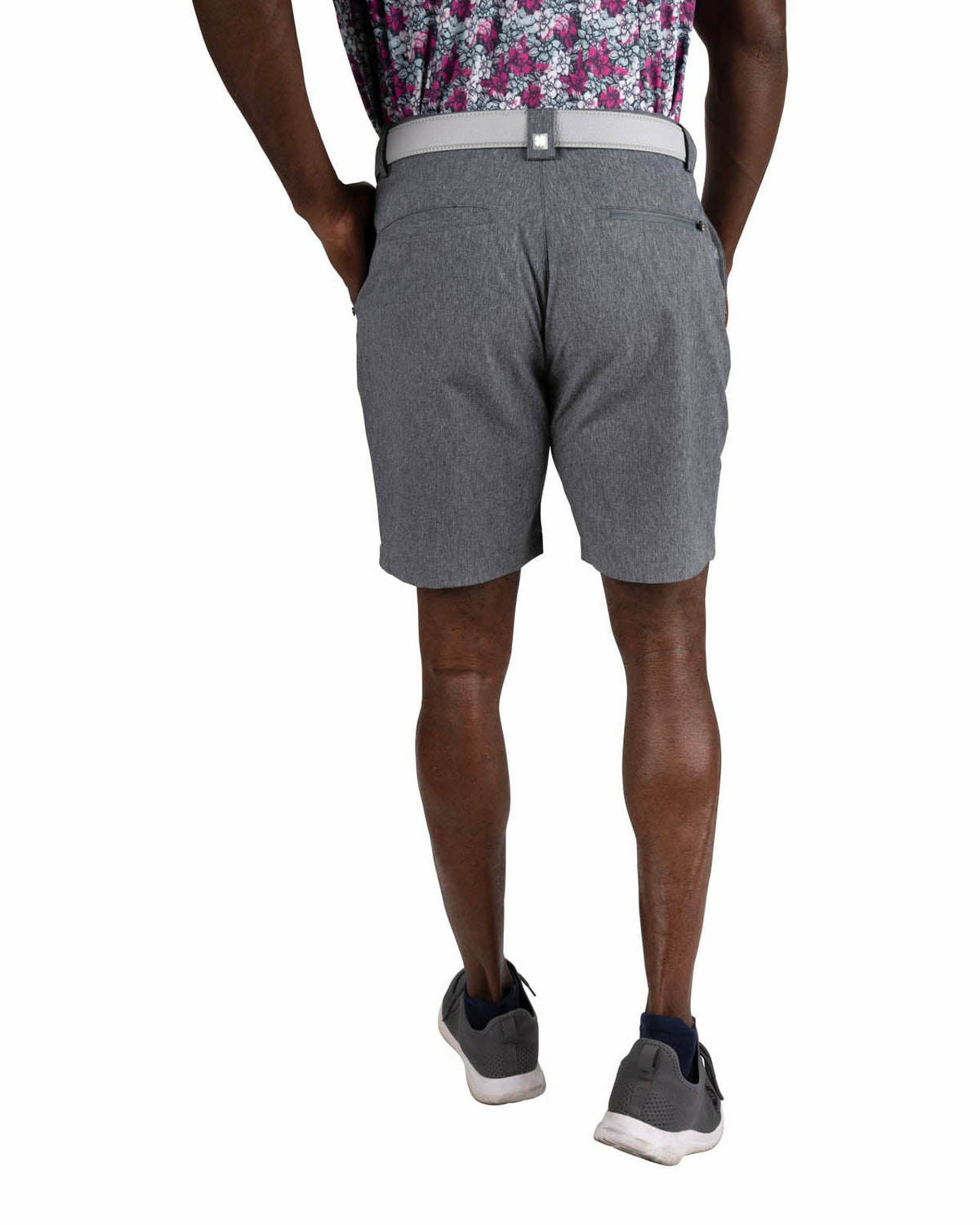 Black Clover Men's 8" Textured Stretch Twill Dark Grey Dress Shorts for Golf or Business