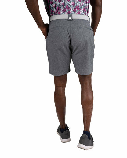Black Clover Men's 8" Textured Stretch Twill Dark Grey Dress Shorts for Golf or Business