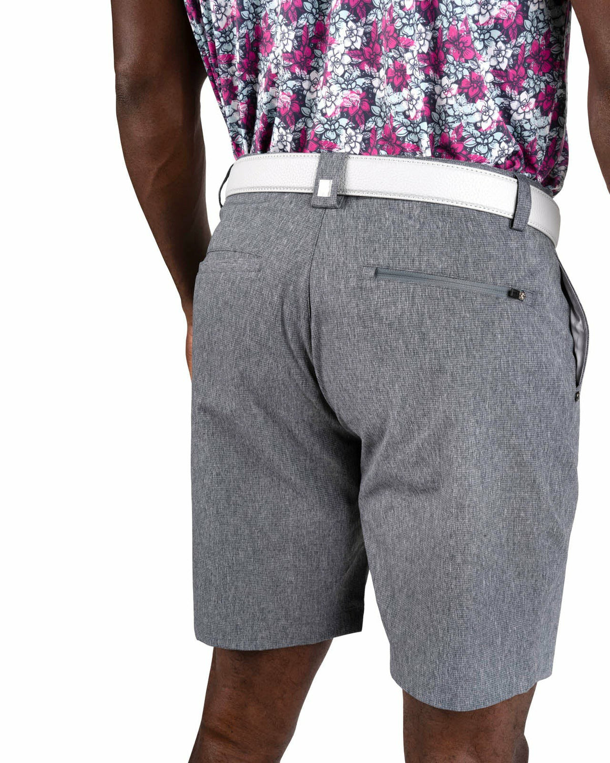 Black Clover Men's 8" Textured Stretch Twill Dark Grey Dress Shorts for Golf or Business