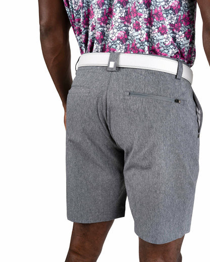 Black Clover Men's 8" Textured Stretch Twill Dark Grey Dress Shorts for Golf or Business