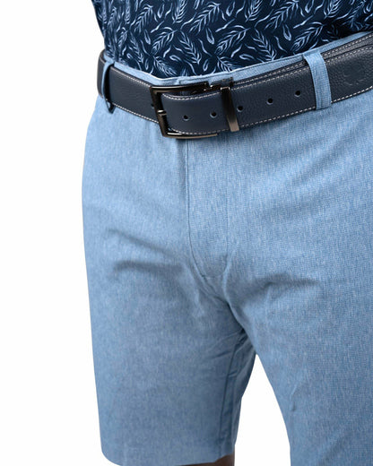 Black Clover Men's 8" Textured Stretch Twill Blue Dress Shorts for Golf or Business